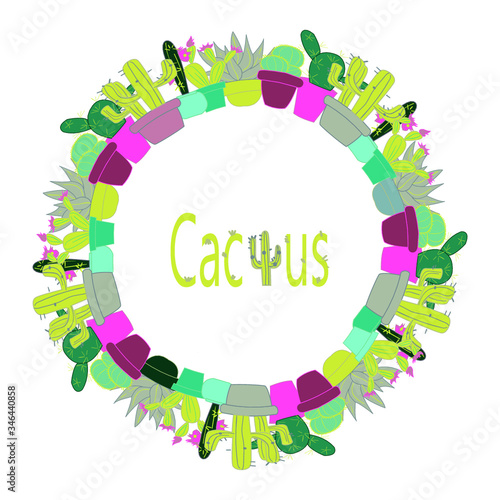 Colorfull cactus wreath. Hand drawing sketch