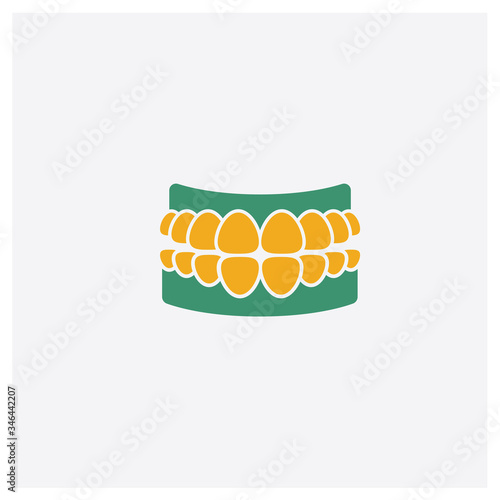 Dentures concept 2 colored icon. Isolated orange and green Dentures vector symbol design. Can be used for web and mobile UI/UX