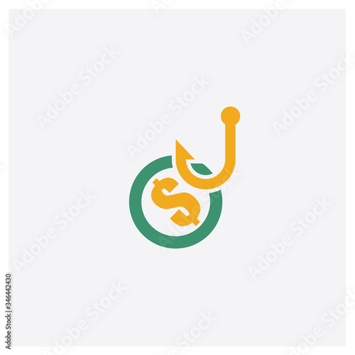 Fishing concept 2 colored icon. Isolated orange and green Fishing vector symbol design. Can be used for web and mobile UI/UX