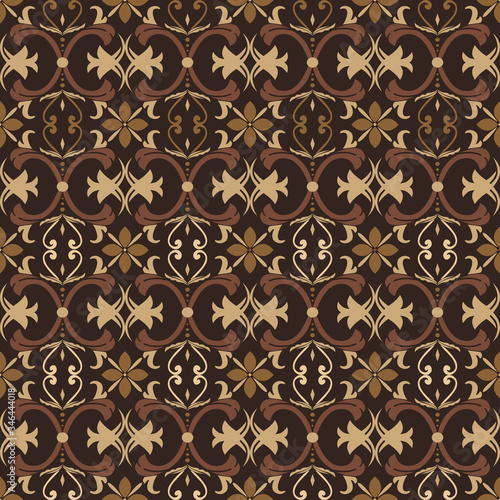 The unique traditional Javanese batik with modern floral motif and dark brown color