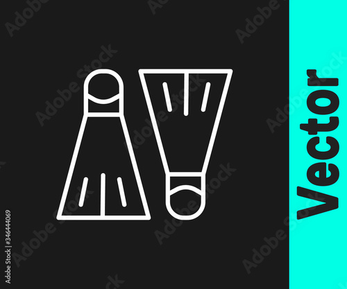White line Rubber flippers for swimming icon isolated on black background. Diving equipment. Extreme sport. Sport equipment. Vector Illustration