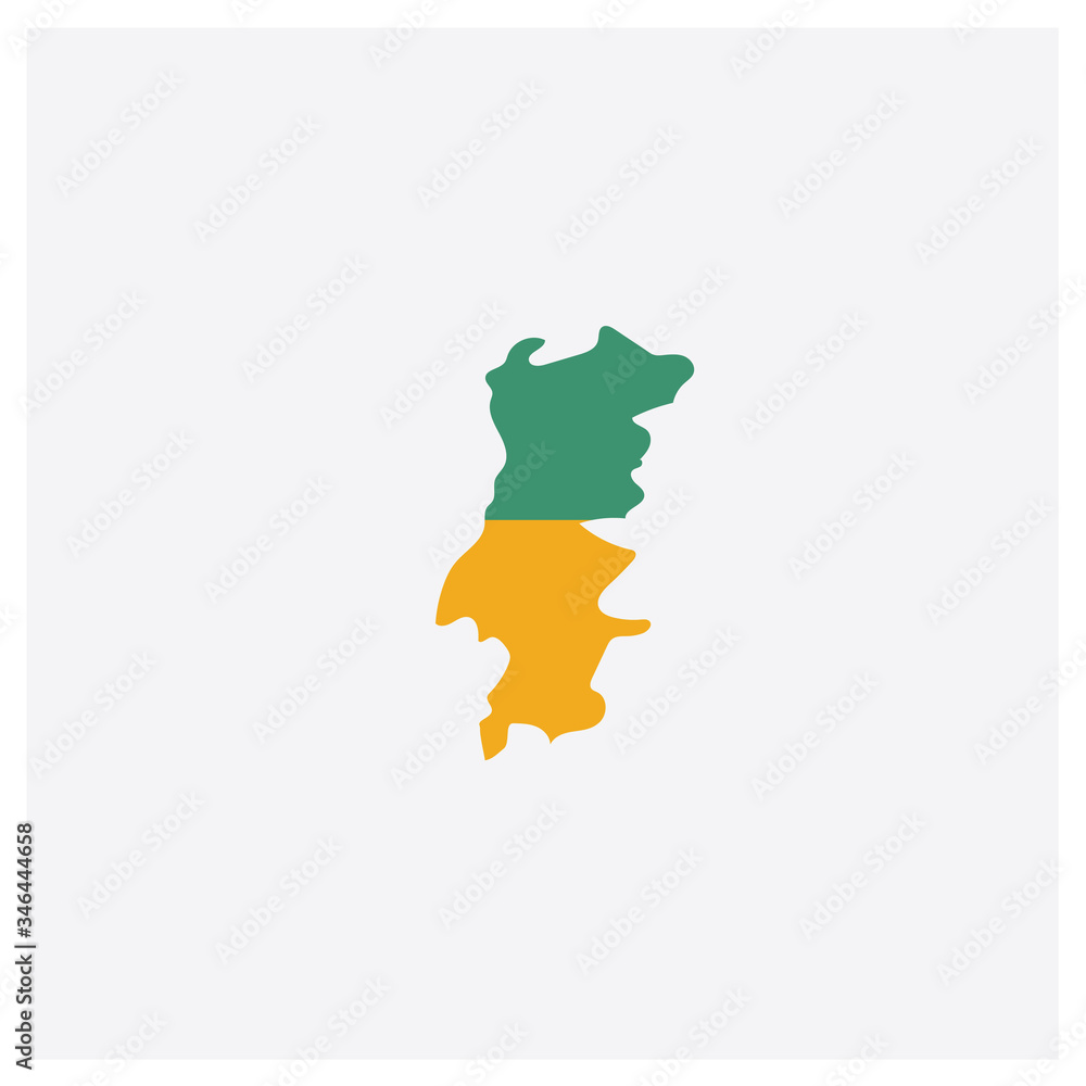 Portugal map concept 2 colored icon. Isolated orange and green Portugal map vector symbol design. Can be used for web and mobile UI/UX