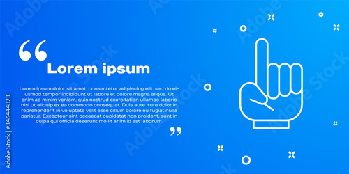 White line Number 1 one fan hand glove with finger raised icon isolated on blue background. Symbol of team support in competitions. Vector Illustration