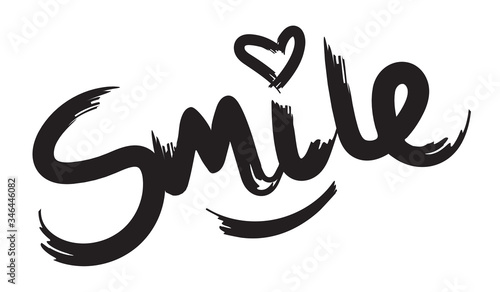 Smile handwritten brush lettering with halftone effect. Modern calligraphy isolated on white background.