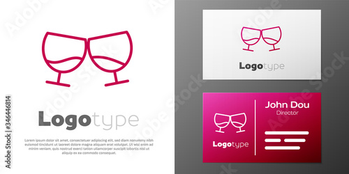Logotype line Glass of cognac or brandy icon isolated on white background. Logo design template element. Vector Illustration