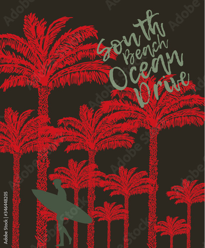 Miami South Beach print and embroidery graphic design vector art