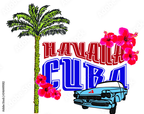 Cuba Havana print and embroidery graphic design vector art