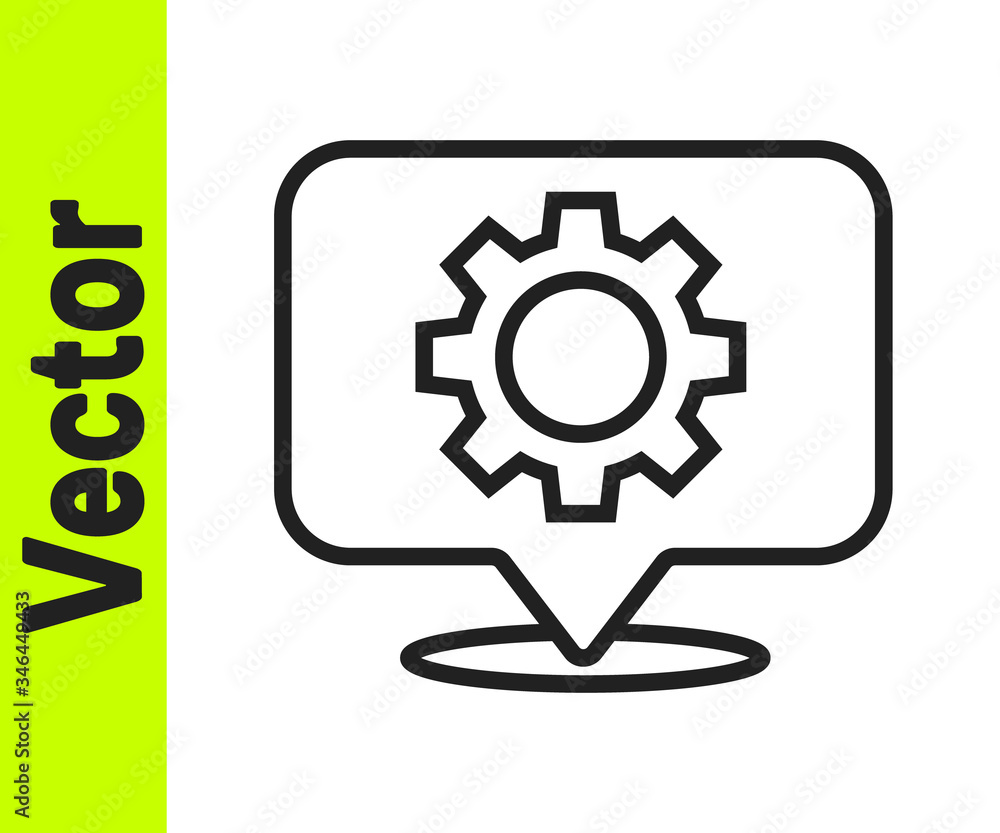 Black line Location with gear icon isolated on white background. Vector Illustration Black line Location with gear icon isolated on white background. Vector Illustration