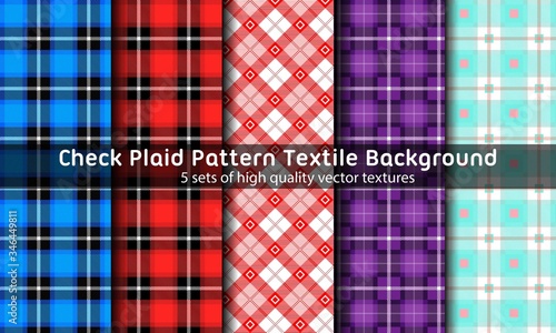 Check Plaid Seamless Vector Patterns Fabric Textures Background. Pattern Tile Swatches Included.