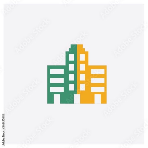 Building concept 2 colored icon. Isolated orange and green Building vector symbol design. Can be used for web and mobile UI UX