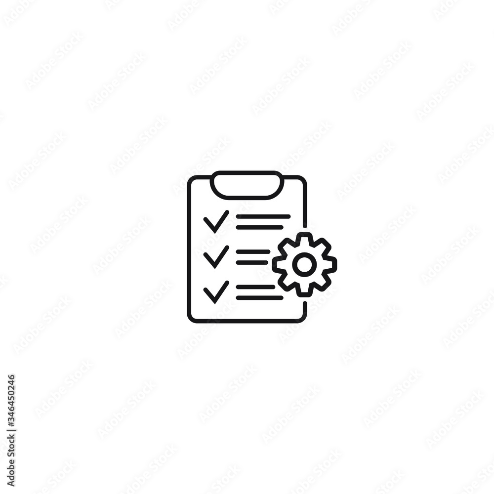 Clipboard with gear isolated icon. Technical support check list icon. Management flat icon concept. Software development. Clipboard with gear isolated icon. Technical support check list icon. Management flat icon concept. Software development.