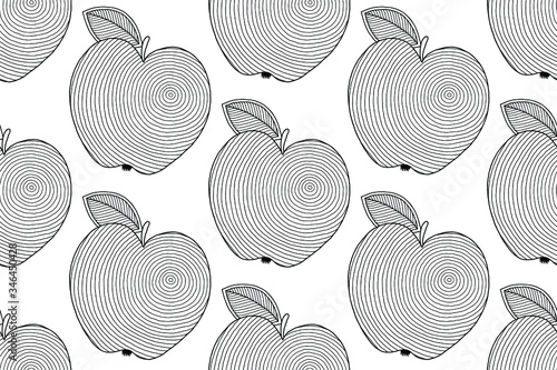 Hand drawn apples and leaves for anti stress coloring page.