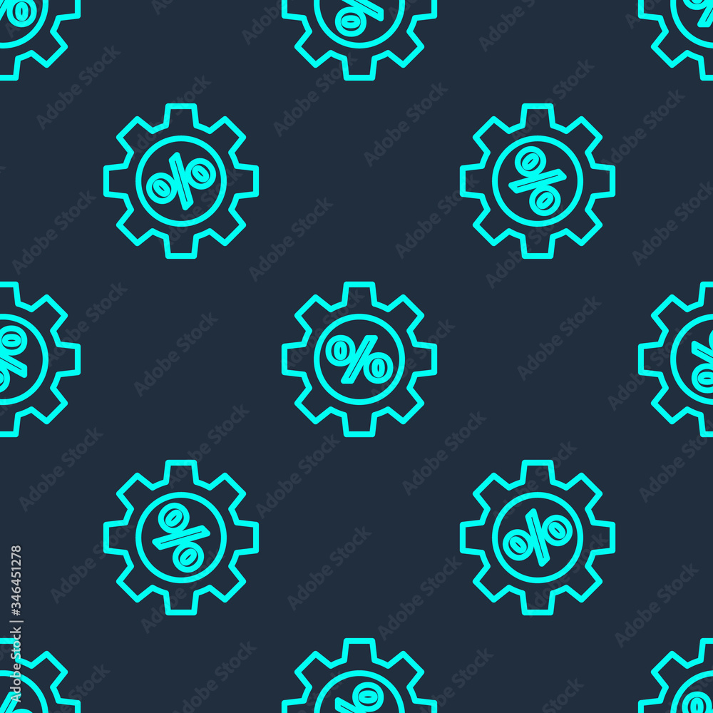 Green line Gear with percent icon isolated seamless pattern on blue background. Vector Illustration Green line Gear with percent icon isolated seamless pattern on blue background. Vector Illustration