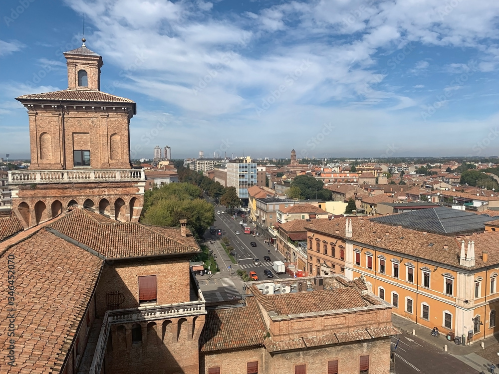 Ferrara view from the Castello Estense, Este castle, Italy