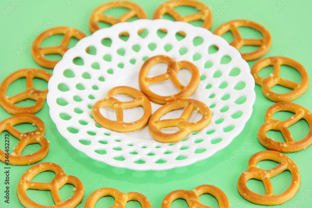 edible dried snack bagels in a white decorative plate edible dried snack bagels in a white decorative plate
