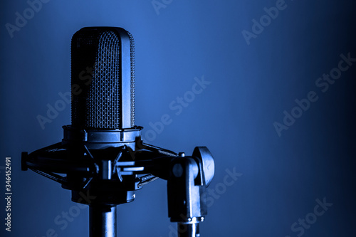 Microphone close up, professional audio recording background