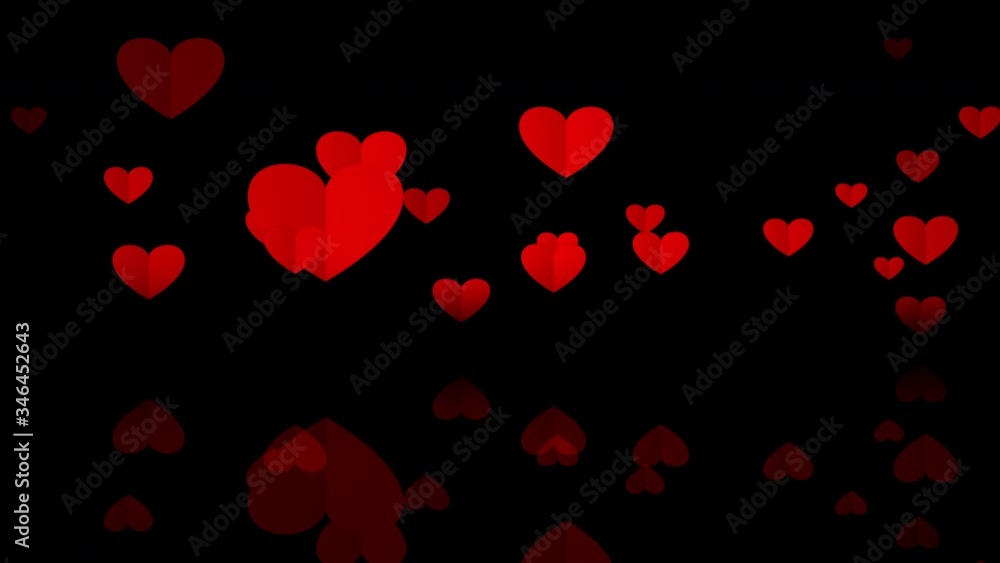 Animated background. Flying red paper hearts with floor reflection. Loop animation. Love, passion and celebration concept background for Valentines Day, Mother's Day, wedding anniversary. Animated background. Flying red paper hearts with floor reflection. Loop animation. Love, passion and celebration concept background for Valentines Day, Mother's Day, wedding anniversary.