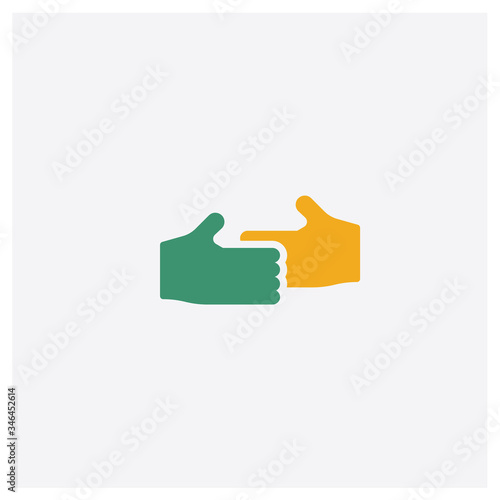 Sharing concept 2 colored icon. Isolated orange and green Sharing vector symbol design. Can be used for web and mobile UI/UX