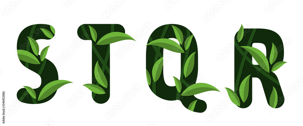 Letters S T Q R of the alphabet. Leaf design. Letters S T Q R of the alphabet. Leaf design.