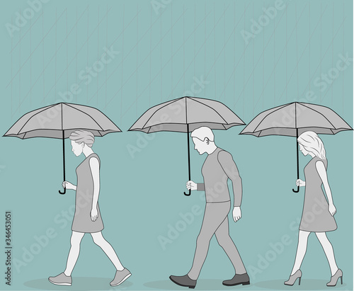 people are walking in the rain. bad weather. sadness and depression. vector illustration.