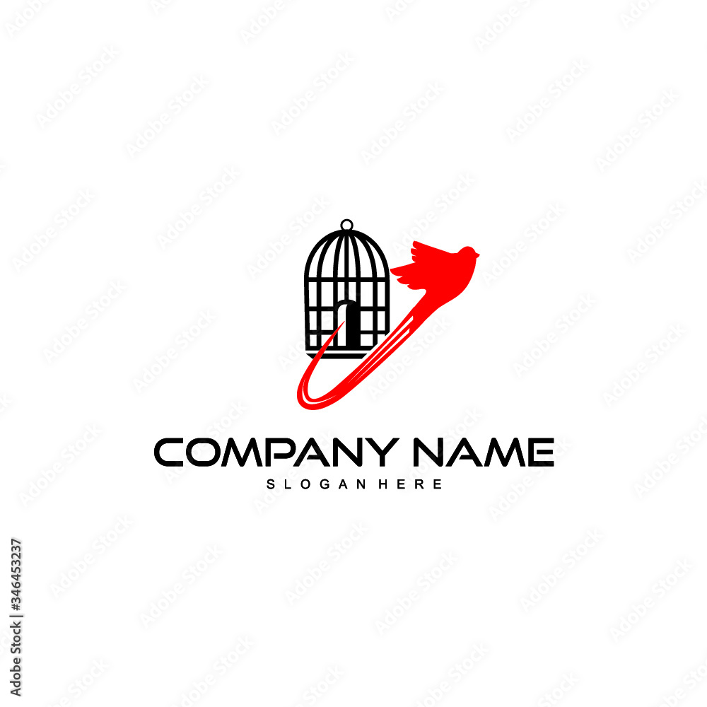 free bird, bird flying out side from cage logo design vector