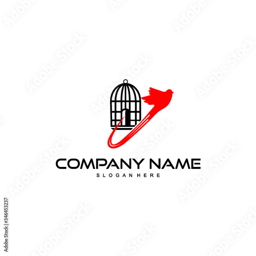 free bird, bird flying out side from cage logo design vector
