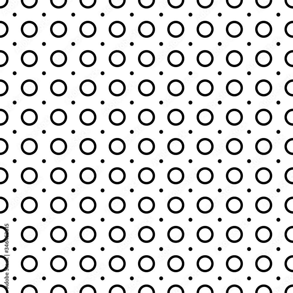 Seamless polka dot pattern. Black dots on white background. Polka dot pattern. Retro background with black rounds. Seamless geometric background. Vector illustration.