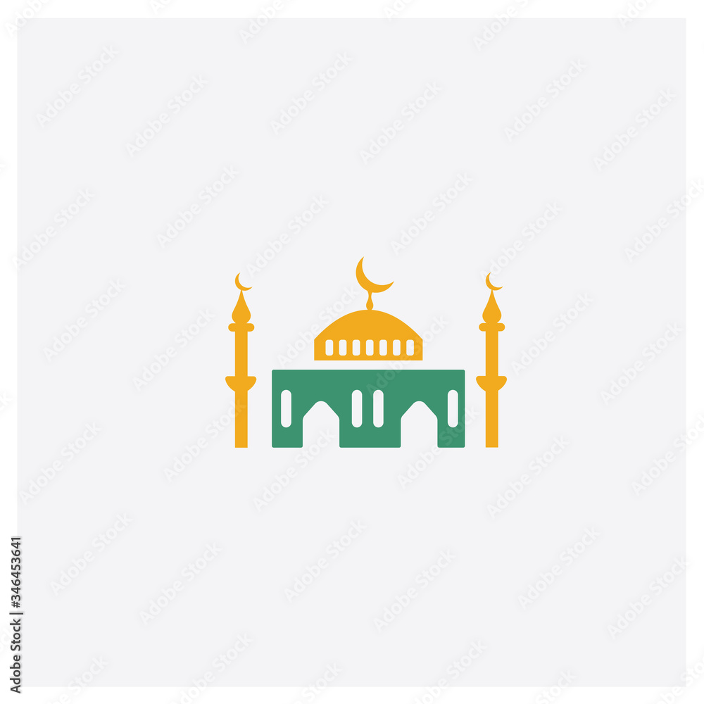 Mosque concept 2 colored icon. Isolated orange and green Mosque vector symbol design. Can be used for web and mobile UI/UX