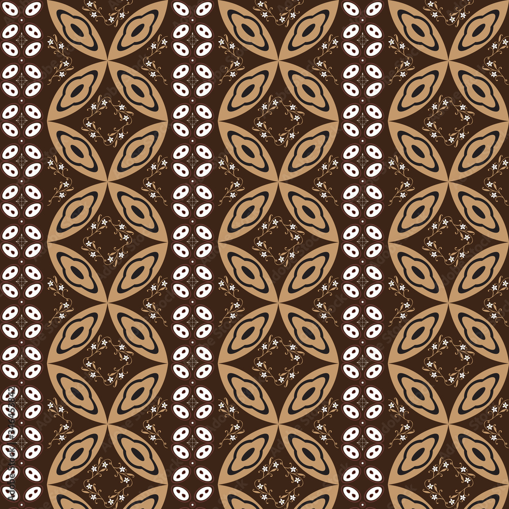 Elegant circle Art work motifs on Kawung batik design with simple mocca brown color design