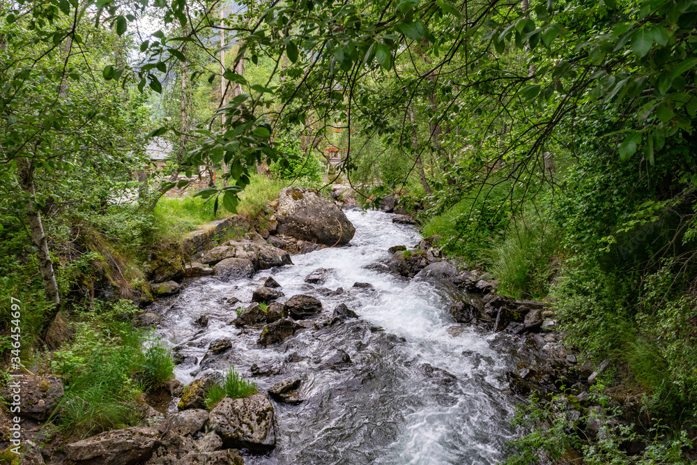 Waterfall in green forest, Andorra. Waterfall in green forest, Andorra.