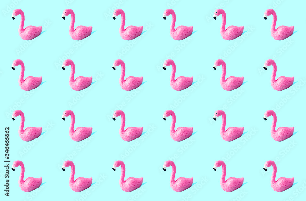 Trendy pink flamingo seamless pattern. Vivid summer vacation concept.