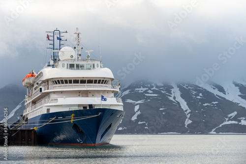Passenger ship moored in port of Longyearbyen view from forward © Alexey Seafarer