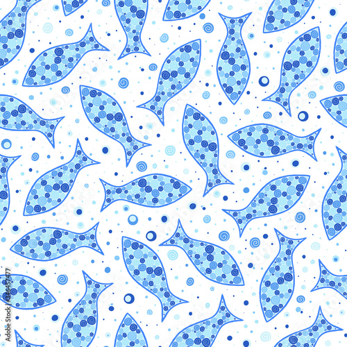 Sea seamless pattern with hand drawn fish.