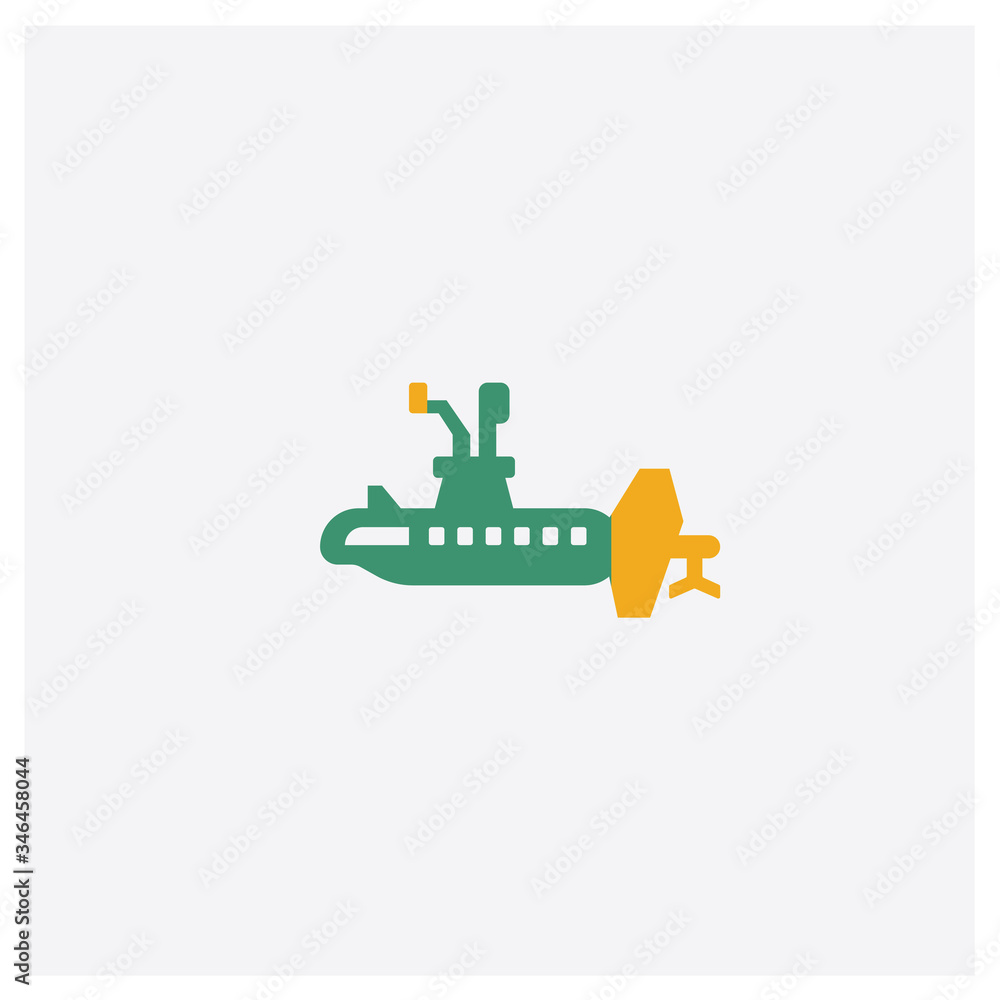 Submarine concept 2 colored icon. Isolated orange and green Submarine vector symbol design. Can be used for web and mobile UI/UX