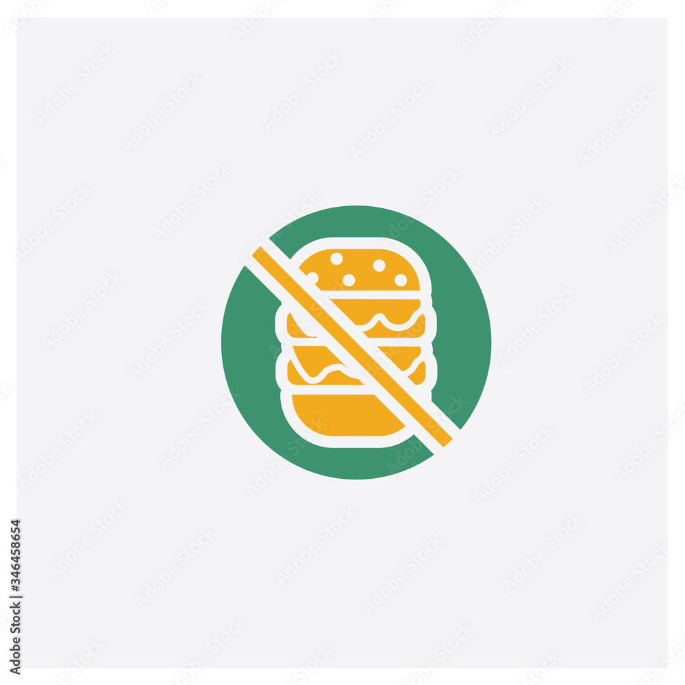 No fast food concept 2 colored icon. Isolated orange and green No fast food vector symbol design. Can be used for web and mobile UI/UX No fast food concept 2 colored icon. Isolated orange and green No fast food vector symbol design. Can be used for web and mobile UI/UX