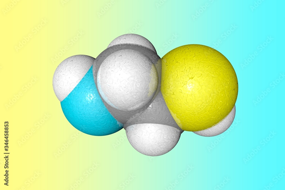 Molecular model of cysteamine. Atoms are represented as spheres with ...
