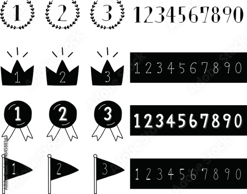 ランキングの手描きイラストのセット／順位／優勝