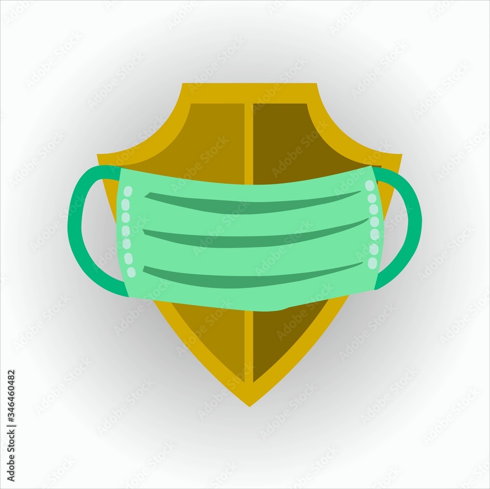 Covid-19 concept illustration, a virus-fighting shield with a mask Covid-19 concept illustration, a virus-fighting shield with a mask