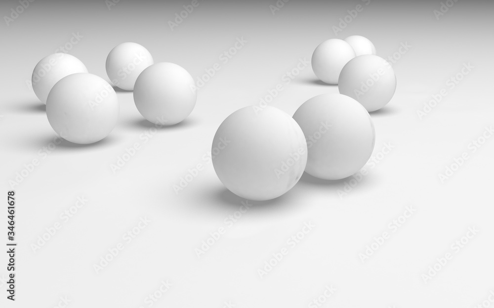 White abstract background. Set of white balls isolated on white backdrop. 3D illustration White abstract background. Set of white balls isolated on white backdrop. 3D illustration