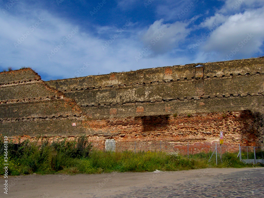 Post-war ruins - Gdansk, old destroyed brick buildings

