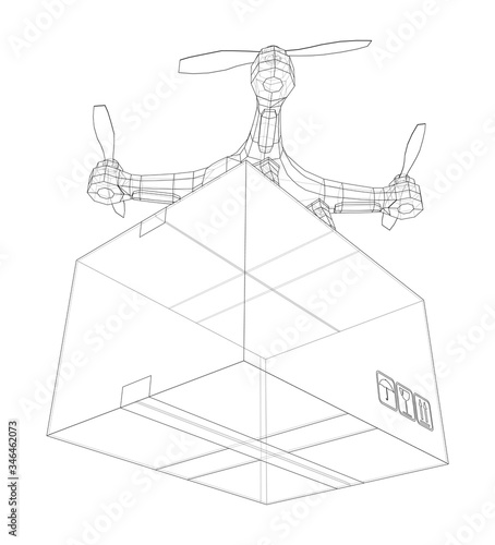 Delivery drone concept outline. Vector