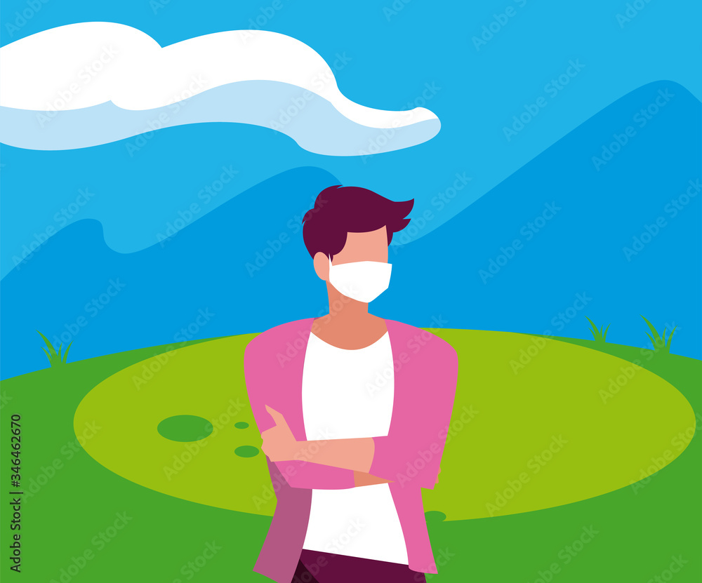 Man avatar with mask outside vector design