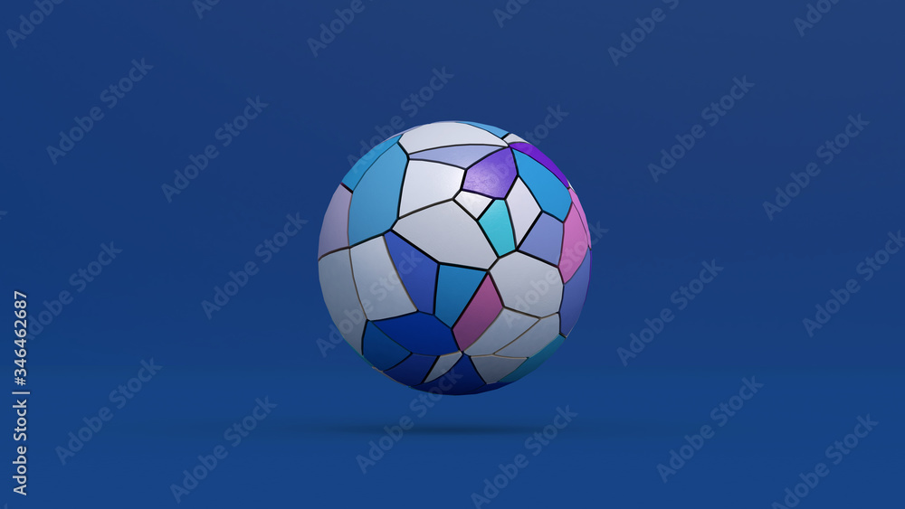 Fototapeta premium Colorful big sphere, blue background. Abstract illustration, 3d render.