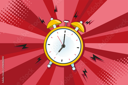 Alarm clock ringing at the morning. Comic pop art retro style