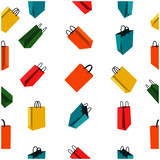 Set of Colorful Empty Shopping Bags Isolated in White. Paper bags for shopping. Sale. Vector Illustration