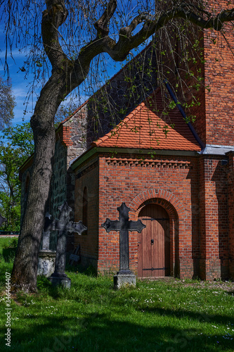 Building details of a medieval village church in Grossziethen, Germany. photo