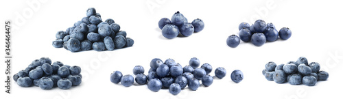 Set of tasty ripe blueberries on white background. Banner design