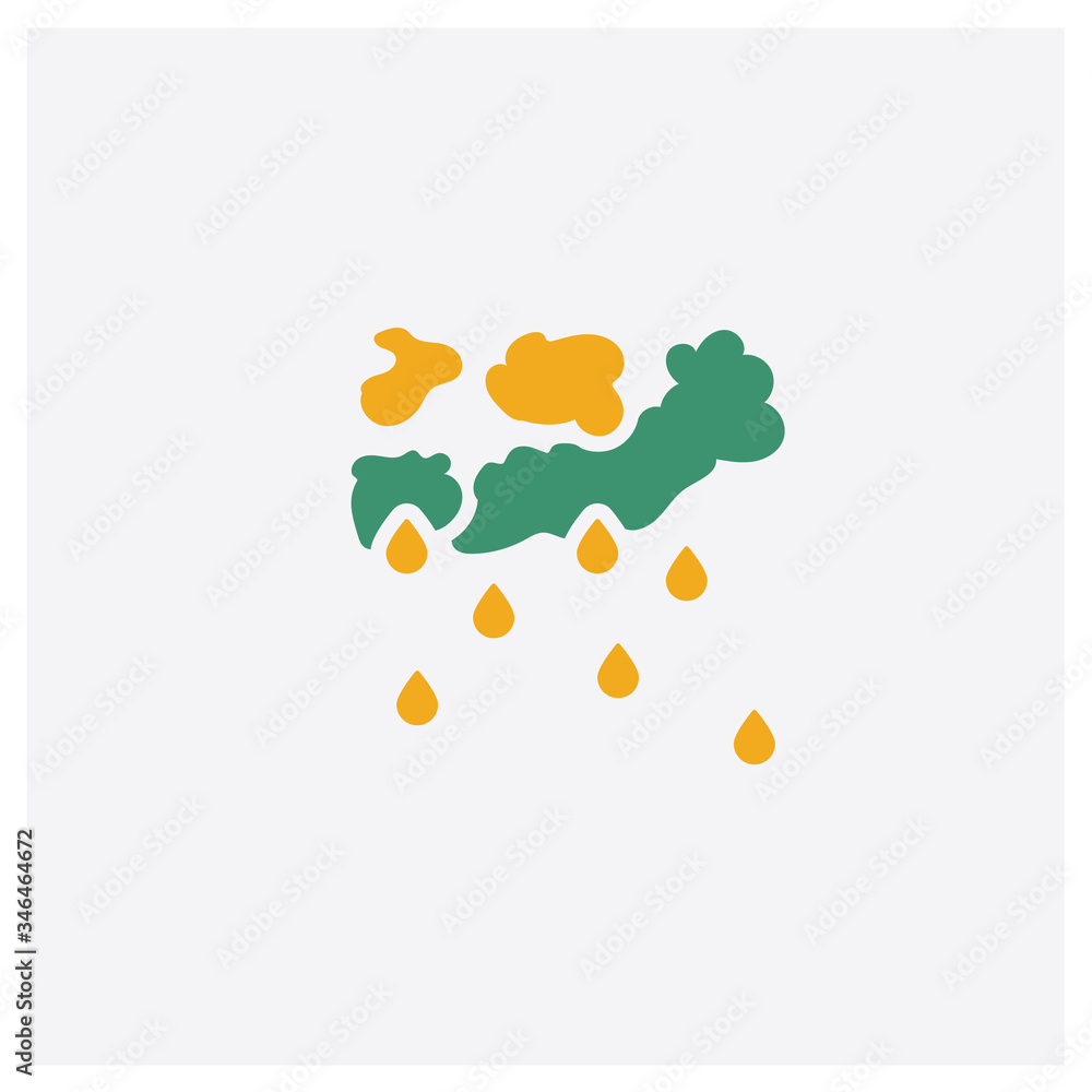 Rain concept 2 colored icon. Isolated orange and green Rain vector symbol design. Can be used for web and mobile UI/UX