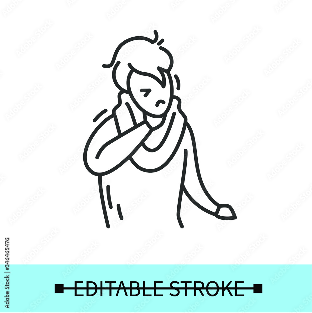 Sore throat line icon.Allergy and influenza symptom.Health problem.Isolated linear vector character illustration.Editable stroke
Sore throat line icon.Allergy and influenza symptom.Health problem.Isolated linear vector character illustration.Editable stroke
