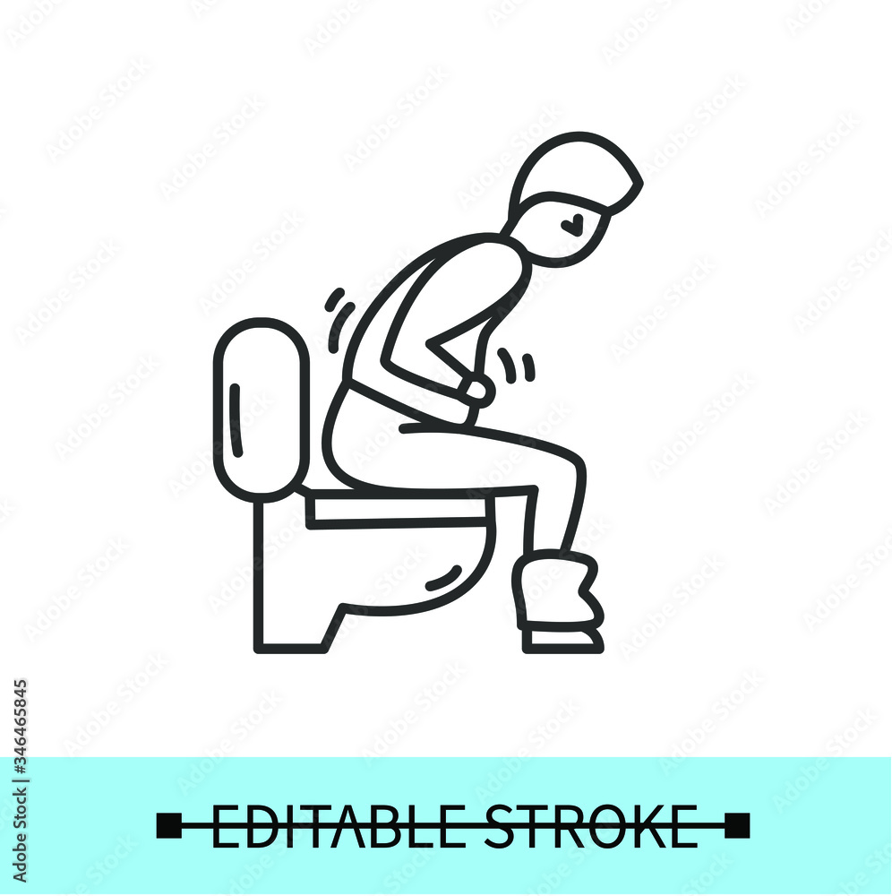 Virus diarrhoea line icon. Character has a strong severe pains in the intestines or stomach.Intestinal upset.Food poisoning.Isolated linear vector character illustration.Editable stroke
Virus diarrhoea line icon. Character has a strong severe pains in the intestines or stomach.Intestinal upset.Food poisoning.Isolated linear vector character illustration.Editable stroke
